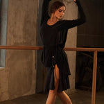 Latin American Dance Dresses - Black Loose Backless Long Sleeve Latino Dress for Tango Salsa Samba - DancerInn - 34400258850999 - 34400258850999