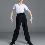Boys Black Dance Pants - Wrinkle-Resistant, Breathable, Comfortable & Elastic for Latin, Ballroom, Tango, Salsa, Rumba, Samba & Cha-Cha - DancerInn  - 33025231683767 - 33025231683767