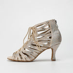 Latin Shoes for Ladies - Rhinestone Cutout Peep Toe High Heel Salsa Shoes Womens - DancerInn apricot / 10 53.76 Latin Dance Shoes - 35022320402615 - 35022320402615