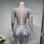 Sheer mesh sequin rhinestone fringe leotard women showgirl dance costume - 38416942170295 - 38416942170295
