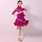 Ballroom and Latin Dance Dresses for Girls - High Neck, Mid-Sleeves, Back Zipper and Flowing Skirt - DancerInn  - 33217066074295 - 33217066074295
