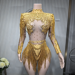 Sequin rhinestone fringe sheer mesh leotard nightclub performance costume - 38416941875383 - 38416941875383