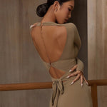 Long Sleeved Leotard - Women Leotards for Dance with Built-In Bra & Open Back Tie for Latin Salsa Rumba Samba - DancerInn - 34149708497079 - 34149708497079