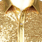 70s Disco Shirt Mens Performance Shirt – Shiny Sequin Long Sleeve Latin Ballroom Top for Party, Dance, Nightclub & Stage - DancerInn  - 32327511310519 - 32327511310519