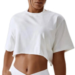 Short Sleeve Cotton Fitness Dance Crop Top Casual Yoga & Running T-Shirt for Women - DancerInn - 26926881243319 - 26926881243319