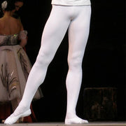 Ballet Tights for Men - Seamless Mens Footed Tights with Elastic Waistband Nylon Gym Training Dance Wear - DancerInn White-XXXL