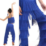 Girls Two Piece Multi-color Tassel Fringe Samba Salsa Ballroom Latin Dance Pants and Tops Dance Costume Set - DancerInn - 25307311833271 - 25307311833271