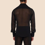 Party Shirts for Men - Mesh Shirt Mens See Through Black Long Sleeve Button Down Retro Vintage Dance Club Wear -    DancerInn - 32390260588727 - 32390260588727