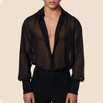 Party Shirts for Men - Mesh Shirt Mens See Through Black Long Sleeve Button Down Retro Vintage Dance Club Wear -  Black-XL 32.45 DancerInn - 32390260555959 - 32390260555959