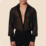Party Shirts for Men - Mesh Shirt Mens See Through Black Long Sleeve Button Down Retro Vintage Dance Club Wear -  Black-XL 32.45 DancerInn