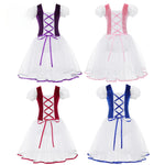 Girls Ballet Dress - Romantic Pink Professional Ballet Tutu Dress with TullePuff Sleeves for Kids Gymnastics Ballerina Dance - DancerInn - 32808966488247 - 32808966488247