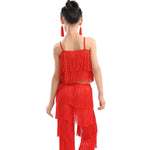 Girls Two Piece Multi-color Tassel Fringe Samba Salsa Ballroom Latin Dance Pants and Tops Dance Costume Set - DancerInn - 25307311931575 - 25307311931575