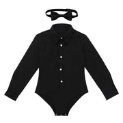 Dance Bodysuits for Boys with Long Sleeves Bow Tie and Turn-Down Collar Perfect Dance Romper - DancerInn