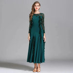 Women Hidden Zipper Flower Pattern Long Sleeves Ballroom Standard Waltz Dress Tango Costume Lace Dressing Gown - DancerInn - 26344643264695 - 26344643264695
