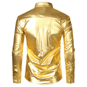 70s Disco Shirt Mens Performance Shirt – Shiny Sequin Long Sleeve Latin Ballroom Top for Party, Dance, Nightclub & Stage - DancerInn