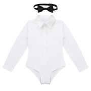 Dance Bodysuits for Boys with Long Sleeves Bow Tie and Turn-Down Collar Perfect Dance Romper - DancerInn