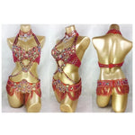 Bellydance Clothes for Women - Sexy Beaded Crystal 3 Piece Dance Costume Set with Bra, Belt, and Necklace - DancerInn - 27446952034487 - 27446952034487