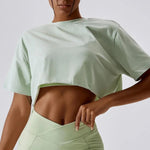 Short Sleeve Cotton Fitness Dance Crop Top Casual Yoga & Running T-Shirt for Women - DancerInn - 26926877606071 - 26926877606071