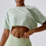Short Sleeve Cotton Fitness Dance Crop Top Casual Yoga & Running T-Shirt for Women - DancerInn