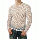 Mens Muscle Fit T Shirts - Mesh Fishnet See-Through Tee for Men with Breathable Long Sleeves Sexy Fitted for Dance Gym Workout - DancerInn  - 32400650141879 - 32400650141879