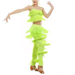 Girls Two Piece Multi-color Tassel Fringe Samba Salsa Ballroom Latin Dance Pants and Tops Dance Costume Set - DancerInn - 25307311964343 - 25307311964343