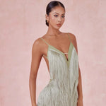Fringe Dress Dance Costume - Sleeveless Backless Latin Dresses with Fringe for Salsa Samba Tango Rumba - DancerInn Green / L 96.75 - 34357723726007 - 34357723726007