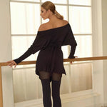 Dance Latin Dresses - Off Shoulder Ballroom Practice Dress with Waist-Tie for Salsa Samba Rumba - DancerInn - 34232933122231 - 34232933122231