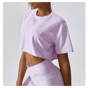 Short Sleeve Cotton Fitness Dance Crop Top Casual Yoga & Running T-Shirt for Women - DancerInn