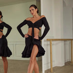 Dance Bra Top - Long Sleeve Off Shoulder Sports Bra for Latin Salsa Rumba & Samba Dancing - DancerInn - 34192993845431 - 34192993845431