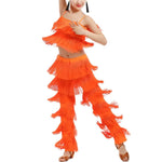 Girls Two Piece Multi-color Tassel Fringe Samba Salsa Ballroom Latin Dance Pants and Tops Dance Costume Set - DancerInn - 25307312062647 - 25307312062647