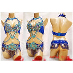 Bellydance Clothes for Women - Sexy Beaded Crystal 3 Piece Dance Costume Set with Bra, Belt, and Necklace - DancerInn - 27446937845943 - 27446937845943