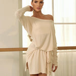 Dance Latin Dresses - Off Shoulder Ballroom Practice Dress with Waist-Tie for Salsa Samba Rumba - DancerInn White / M 53.48 - 34232933286071 - 34232933286071