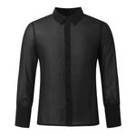 Party Shirts for Men - Mesh Shirt Mens See Through Black Long Sleeve Button Down Retro Vintage Dance Club Wear -    DancerInn - 32390260621495 - 32390260621495