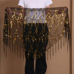 Belt for Belly Dance - Beaded  Belly Dancer Hip Scarf with Coins, Fringe, and Triangle Design - DancerInn Black-gold-One-size - 32254479990967 - 32254479990967