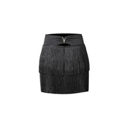 Women High Waist Lush Fringe Latin Dance Wear Mini Dance Skirts - DancerInn