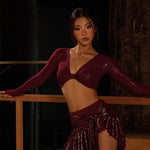 Mesh Dance Top - Long Sleeve Latin Dance Tops for Ladies with Adjustable Front Buckle Sexy Leopard Crop - DancerInn - 34498428698807 - 34498428698807