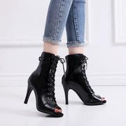 Black High Heel Peep Toe Shoes Dancing Sandals for Latin, Ballroom, Salsa, Jazz Dance & Party DancerInn
