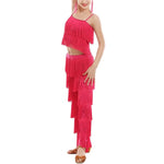 Girls Two Piece Multi-color Tassel Fringe Samba Salsa Ballroom Latin Dance Pants and Tops Dance Costume Set - DancerInn - 25307312160951 - 25307312160951