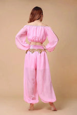 Stylish Indian Belly Dance Set Chiffon Long Sleeves Top and Lantern Coins Pants - DancerInn - 26209991295159 - 26209991295159