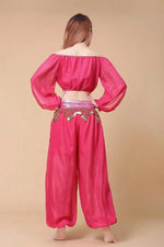 Stylish Indian Belly Dance Set Chiffon Long Sleeves Top and Lantern Coins Pants - DancerInn - 26209992769719 - 26209992769719