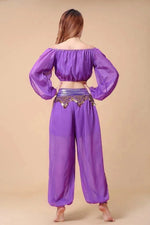 Stylish Indian Belly Dance Set Chiffon Long Sleeves Top and Lantern Coins Pants - DancerInn - 26209992212663 - 26209992212663