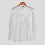 Mens Muscle Fit T Shirts - Mesh Fishnet See-Through Tee for Men with Breathable Long Sleeves Sexy Fitted for Dance Gym Workout - DancerInn White-5XL - 32400650174647 - 32400650174647