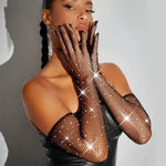 Rhinestone Gloves with Laces - Flash Party Performance Mesh Gloves in White, Red, Black, Pink, Fishnet & Goth Style - DancerInn  - 32314833469623 - 32314833469623
