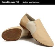 Soft Sole Dance Shoes - Black Canvas Guy Ballet Shoes with Unisex Flat Stretch for Women Men & Children - DancerInn 46-Camel-Canvas-Suede-Sole