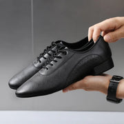 Ballroom Dance Shoes for Men - Leather Suede Sole Low Heel Dance Shoes for Latin Salsa & Tango Practice - DancerInn