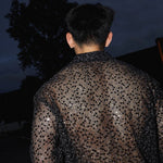 Mens Black Sequin Shirt - Iridescent Black Glitter Shirt for Men Loose Fit Long Sleeve Top Casual Streetwear for Party & Nightclub -   - 32349746495671 - 32349746495671