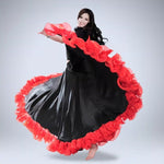 Flamenco Skirt - Satin Ruffled Spanish Skirts Belly Dance Skirts Long with Full Circle Hem - DancerInn black / One Size / 720° 55.23 - 34731867406519 - 34731867406519