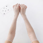 Rhinestone Gloves with Laces - Flash Party Performance Mesh Gloves in White, Red, Black, Pink, Fishnet & Goth Style - DancerInn White - 32314833666231 - 32314833666231