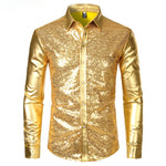 70s Disco Shirt Mens Performance Shirt – Shiny Sequin Long Sleeve Latin Ballroom Top for Party, Dance, Nightclub & Stage - DancerInn  - 32327511244983 - 32327511244983