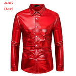 70s Disco Shirt Mens Performance Shirt – Shiny Sequin Long Sleeve Latin Ballroom Top for Party, Dance, Nightclub & Stage - DancerInn A46-Red-XXL - 32327511834807 - 32327511834807
